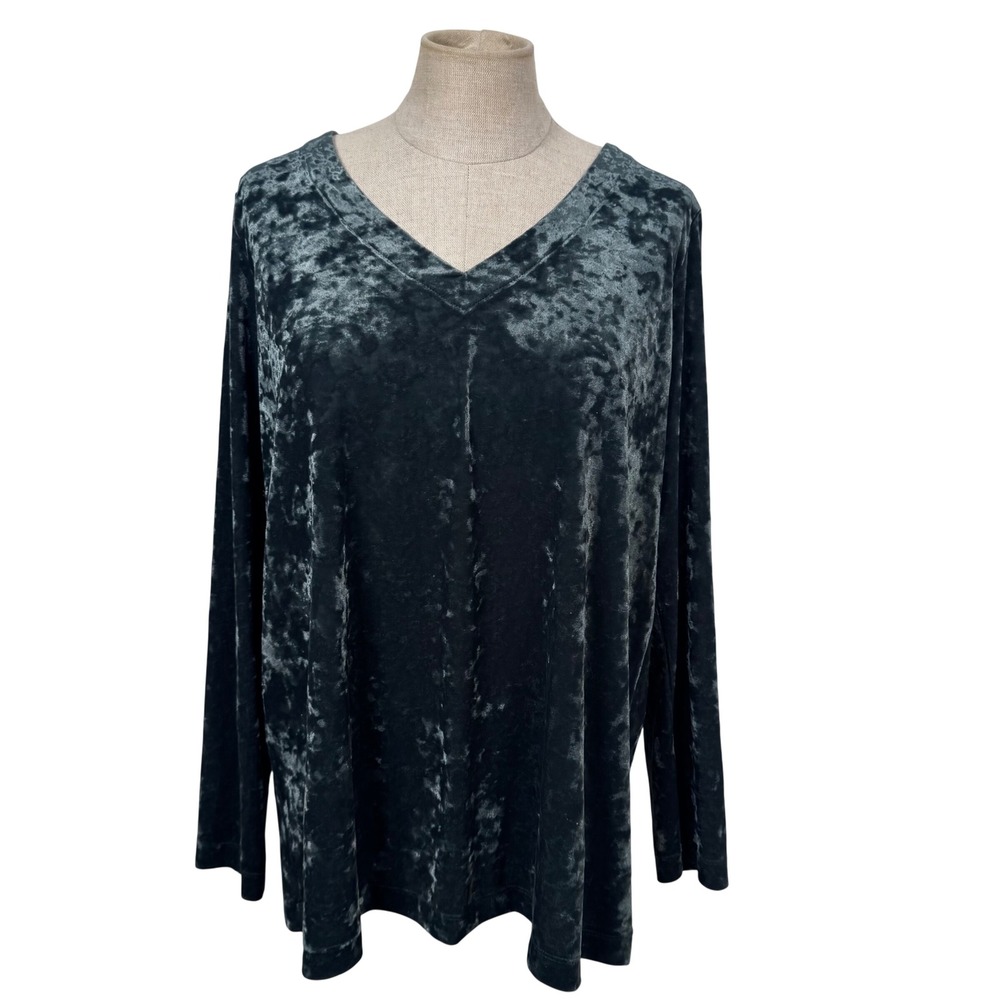 J Jill Crushed Velvet Women S Green Long Sleeve Top Whimsigoth Fairy Grunge Boho